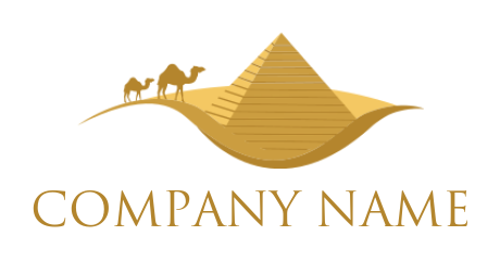 Travel logo pyramid camels in desert