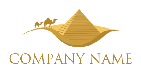 pyramid and camels in desert 