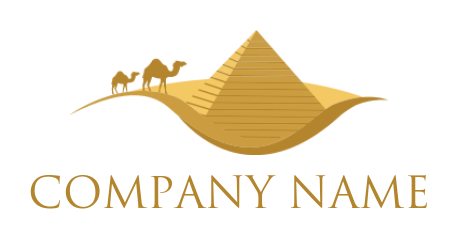 Travel logo pyramid camels in desert
