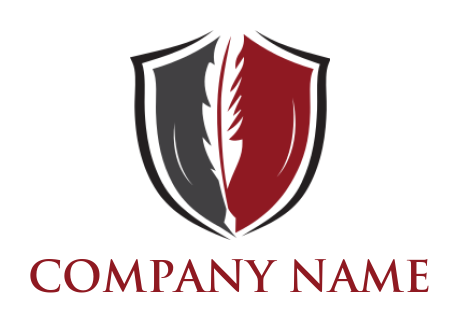 create a Law firm logo of a quill feather in shield