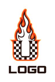 Design a Letter U logo with racing flag and fire