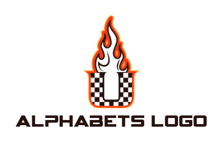 Design a Letter U logo with racing flag and fire