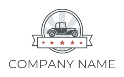 auto logo rays behind classic car in circle