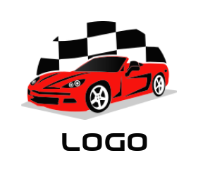 auto logo red racing car against checkered flag