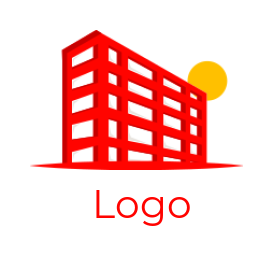 construction logo red wire building with sun