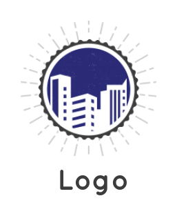 real estate logo illustration retro buildings badge with rays - logodesign.net