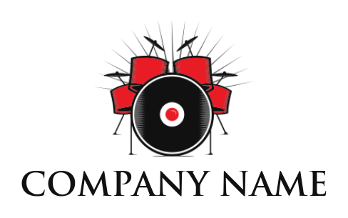 music logo template retro drum kit with cymbals and base drum