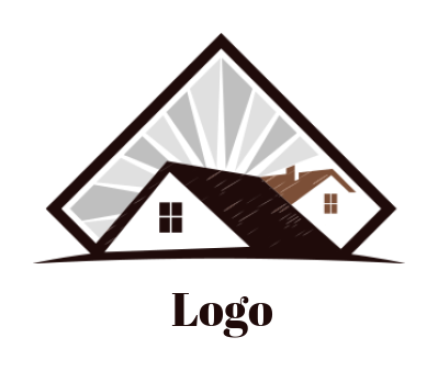 real estate logo of retro gable roofs with rays