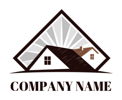real estate logo of retro gable roofs with rays