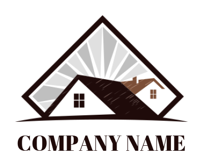 real estate logo maker retro gable roofs with rays background