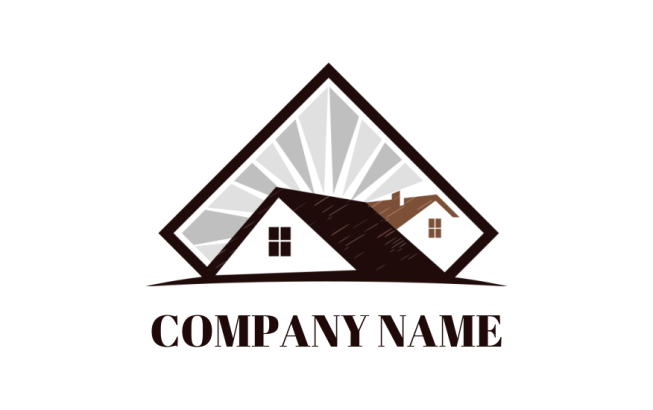 real estate logo maker retro gable roofs with rays background