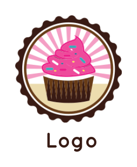 Design a of retro pink cupcake in badge with rays