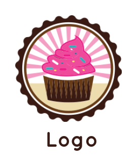 restaurant retro pink cupcake in badge with rays