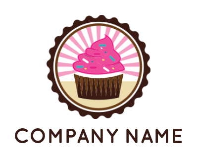 Design a logo of restaurant retro pink cupcake in badge with rays - logodesign.net