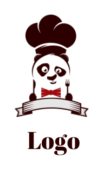 animal logo retro style chef panda with banner