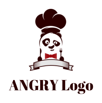 animal logo symbol retro style chef panda with banner