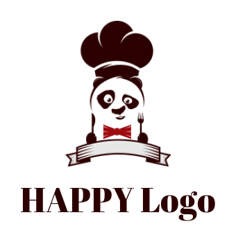 animal logo symbol retro style chef panda with banner