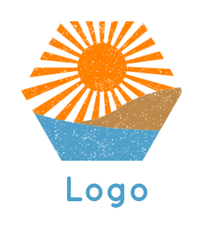 Travel logo retro sun behind land water hexagon