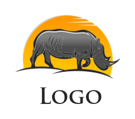 animal logo rhinoceros with sun behind