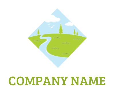 a landscape logo river and grass in rhombus shape