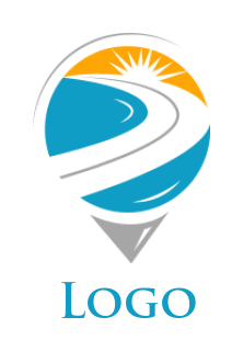 travel logo icon road and sun in location pin - logodesign.net