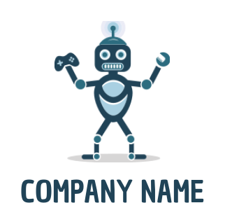 gaming logo online robot holding a video game console 