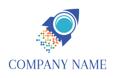 photography logo rocket with camera and pixels