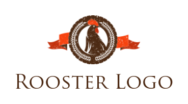 rooster or chicken restaurant in retro circle with laurel and ribbon
