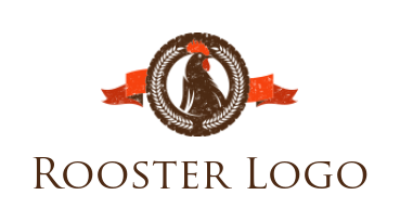 restaurant logo icon rooster or chicken restaurant in retro circle with laurel and ribbon