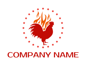 pet logo maker rooster with flame & stars for chicken restaurant