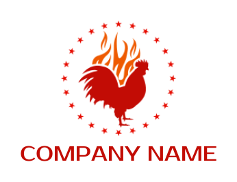 rooster with flame & stars for chicken restaurant