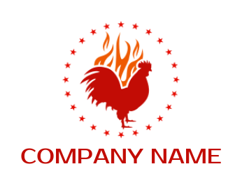 pet logo maker rooster with flame & stars for chicken restaurant