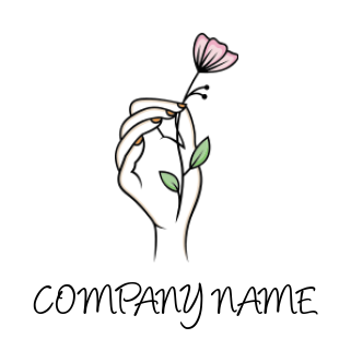 beauty logo hand holding rose with leaves