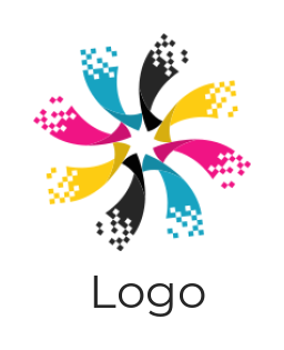 printing logo icon rotating ribbons with pixels
