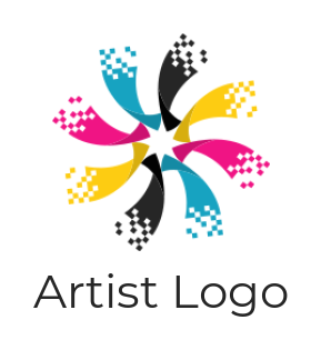 printing logo icon rotating ribbons with pixels