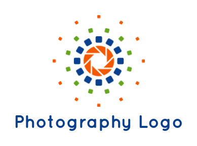 design a photography logo rounded rectangle pixels with lens