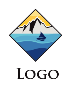 travel logo icon yacht in water with mountains