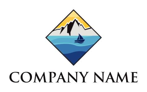 travel logo icon yacht in water with mountains