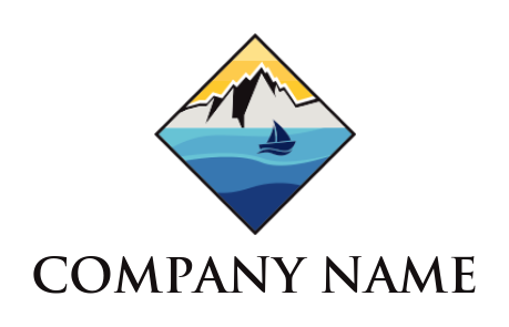 travel logo icon yacht in water with mountains