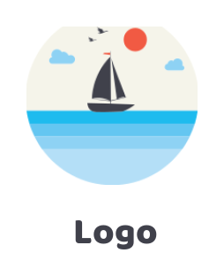 travel logo ship sea with cloud birds and sun 