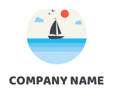 travel logo icon sailing ship in sea with cloud birds and sun 