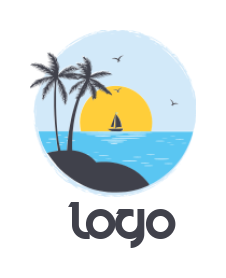 travel logo of sailing ship sea tree sun birds 