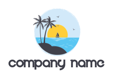 travel logo illustration sailing ship with sea with tree sun birds 