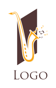 music logo saxophone front rectangle with music
