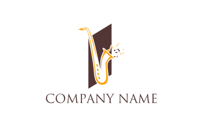 music logo saxophone front rectangle with music
