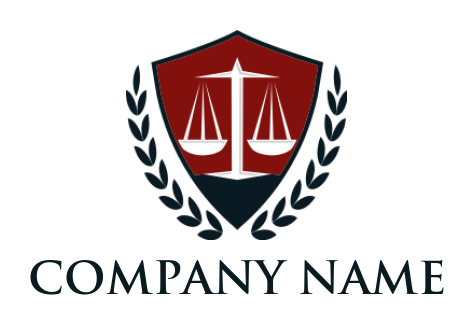 law firm logo online scale of justice in shield with laurel - logodesign.net