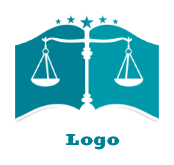 law firm logo scale of justice merged with book