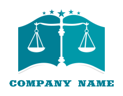 law firm logo maker scale of justice merged with book - logodesign.net