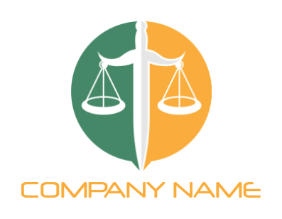 make a law firm logo scale of justice merged with sword inside circle 