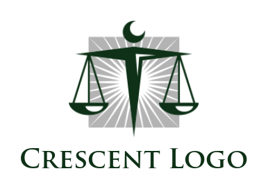 law firm logo maker scale with sun rise inside square